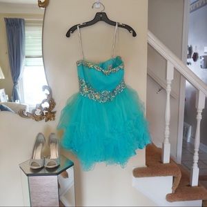 Turquoise Rhinestone Dress and Shoes